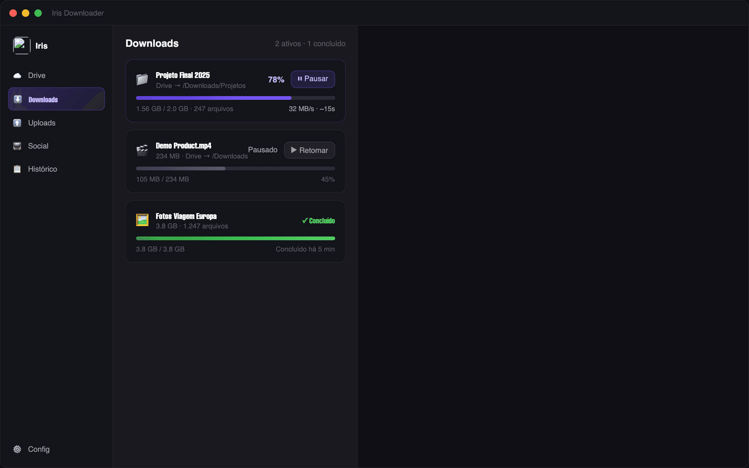 Iris Downloader — downloads direto do Google Drive no Mac